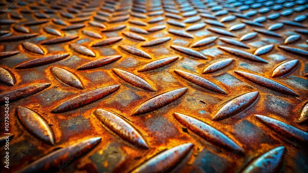 Poster captivating portrait of a patterned steel surface showcasing intricate rust textures and colors for 