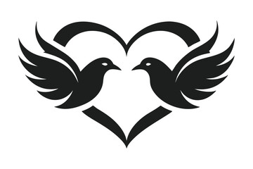 Doves Heart Valentine`s Day Wedding silhouette vector illustration.