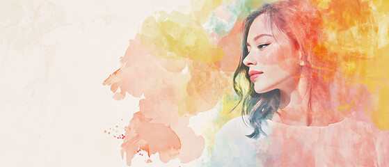 Watercolor Portrait of a Woman with Colorful Background
