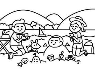 Family playing on the beach.