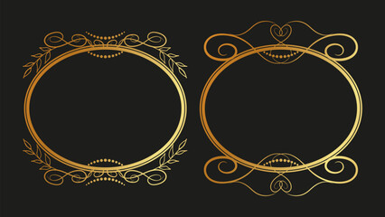 Vintage gold frames dark background swirls lines.