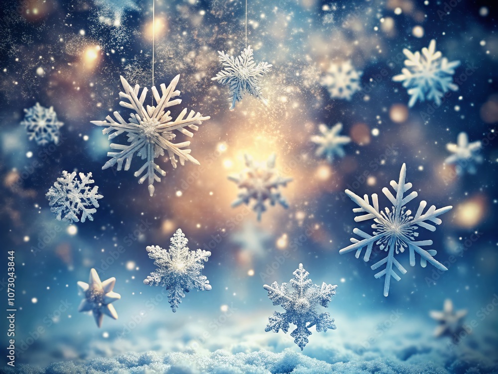 Poster captivating snowfall from above: a close-up of snow particles descending with a soft background blur