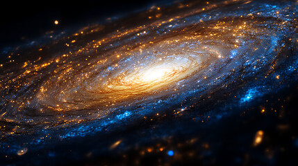 A spiral galaxy with a blue and orange swirl