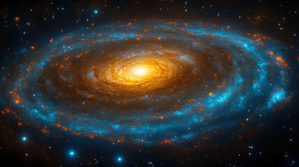 Obraz premium A spiral galaxy with a bright yellow star in the center