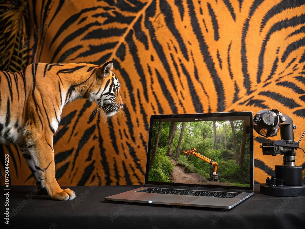 Poster captivating tiger pattern background with generative ai technology showcasing the fusion of nature a
