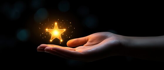 A glowing star held in a human hand symbolizing hope, dreams, and aspirations against a dark background.
