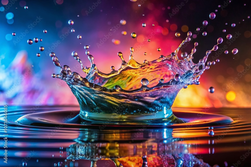 Poster captivating water splashes in motion: a stunning display of fluid dynamics and patterns created by d