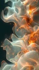 Obraz premium An abstract swirl of translucent waves in soft white and vibrant orange, creating a dynamic flow that evokes a sense of movement and energy.