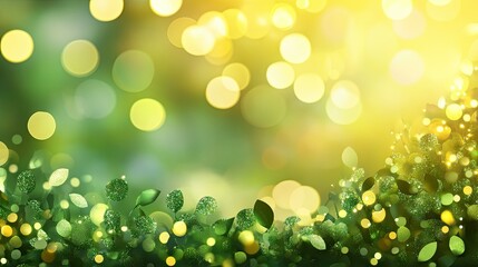 Obraz premium Green glitter bokeh background with bright, sparkling lights, creating a refreshing, festive look ideal for celebrations.