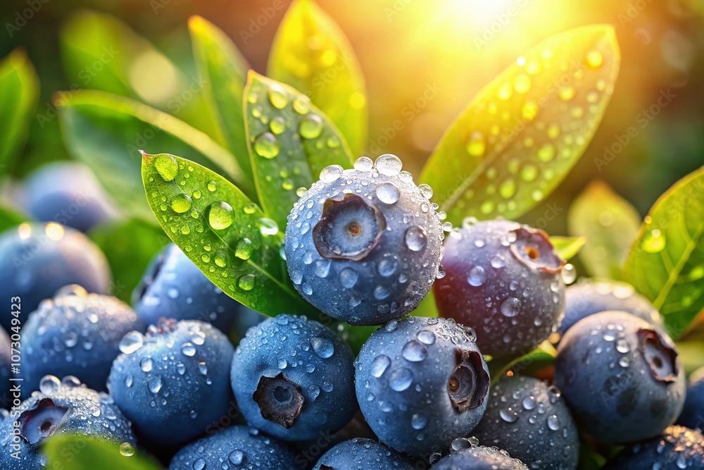 Aufkleber close-up of a cluster of ripe blueberries surrounded by a soft focus bokeh background in a natural o