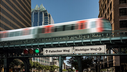 Signposts the direct way to right way versus wrong way