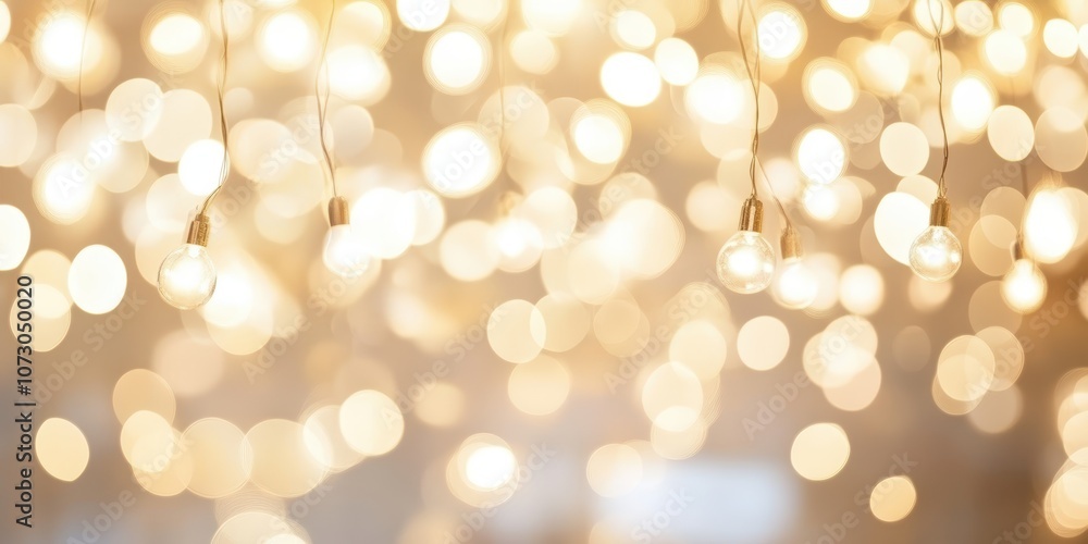 Poster strings of warm fairy lights illuminating a soft bokeh background, creating a cozy and inviting atmo