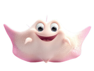 Cute Cartoon Stingray Character Design  Happy Sea Life Animal  3D Render  on transparent background
