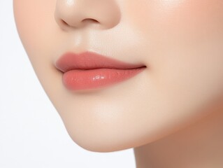 Obraz premium Closeup beauty portrait, woman with vibrant pink lipstick makeup and cosmetics