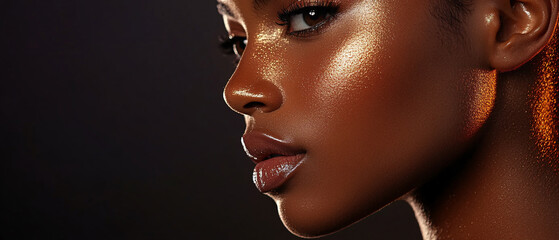 Closeup Portrait of a Woman with Glowing Skin and Makeup