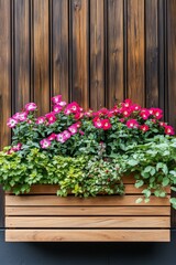 An urban gardening banner with a clean layout, a modern planter box and subtle text space for advertising, vertical
