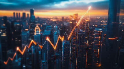 Fototapeta premium Smart digital Innovation city Business skyscrapers in the Financial District with connection network reciprocity over the cityscape. of future smart wireless digital city and social media networking