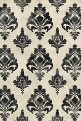 A classic black and gray damask pattern on a soft beige background, perfect for elegant interior design and textiles, adding a touch of sophistication to any space.