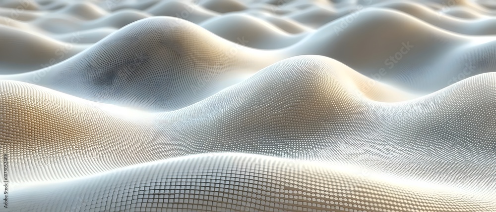 Poster an abstract representation of soft, undulating waves in a serene, pastel color palette, creating a t