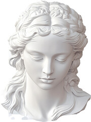 Gypsum copy of ancient statue Venus head isolated on transparent background, statue, sculpture, head, face, woman, art