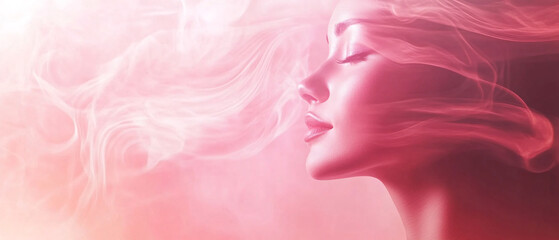Abstract Portrait of a Woman with Pink Smoke and Light