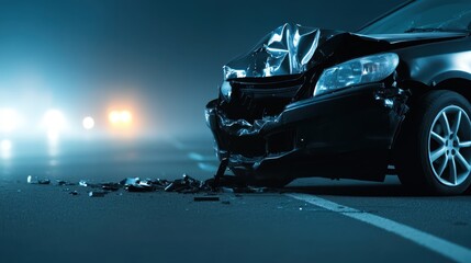 Car wreck and damage, vehicle accident, collision scene, insurance claim.