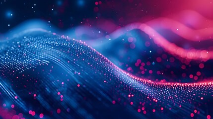 Digital Wave Flow with Particles and Data Points with abstract dots and lines for tech processe , data transfer and encryption, digital archives, sound and graphic presentations, science, education .