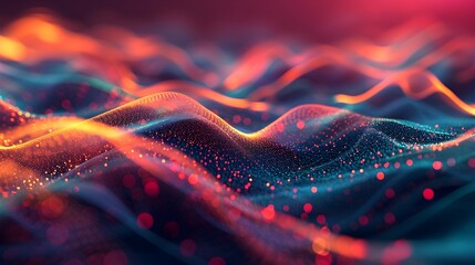 Digital Wave Flow with Particles and Data Points with abstract dots and lines for tech processe , data transfer and encryption, digital archives, sound and graphic presentations, science, education .