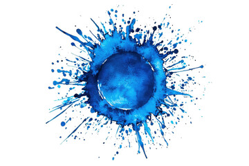 A vibrant blue splash radiates from a central circular shape, creating a dynamic visual effect.