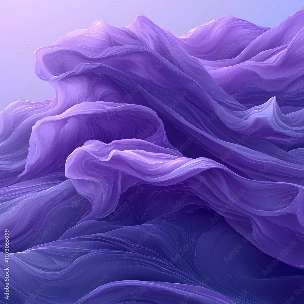 Poster an abstract representation of flowing purple waves, creating a dreamy and serene atmosphere, with so