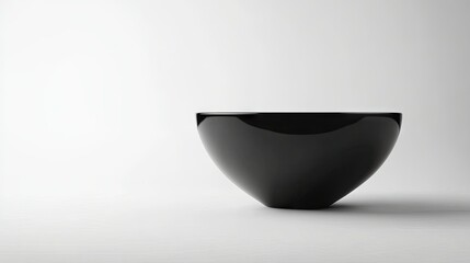 Minimalist black bowl isolated on white, with a high-end, modern aesthetic, perfect for a clean, stylish image of tableware or design elements