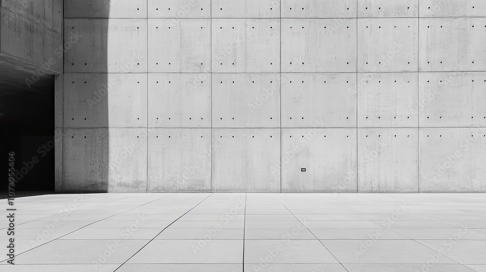 Poster abstract monochromatic concrete wall with geometric patterns and shadows in a modern architectural s