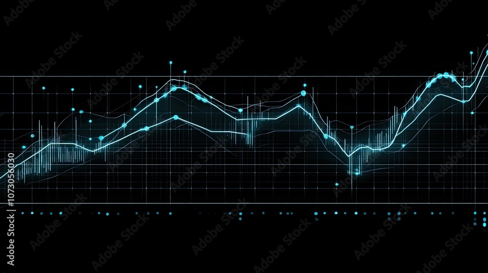 Poster abstract digital financial chart with glowing lines and data points illustrating stock market trends