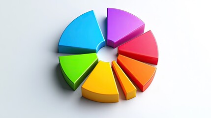 Obraz premium Vibrant Colorful 3D Pie Chart with Isolated Segments on a Light Background for Data Visualization and Business Presentation in Marketing or Finance