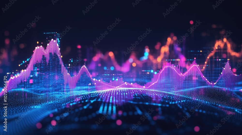 Aufkleber colorful abstract digital graphs with vibrant lines and dots illustrating data trends and statistica