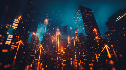 Smart digital Innovation city Business skyscrapers in the Financial District with connection network reciprocity over the cityscape. of future smart wireless digital city and social media networking