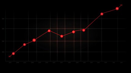 Red Line Graph Displaying Trend Analysis with Data Points Illustrated in Bright Circle Markers on a Dark Background for Financial Reports and Presentations