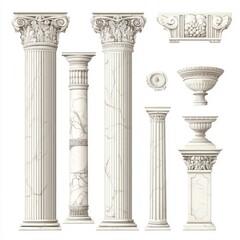 Fototapeta premium Ancient Greek and Roman style architecture design elements, clasic palace building colonnades, 