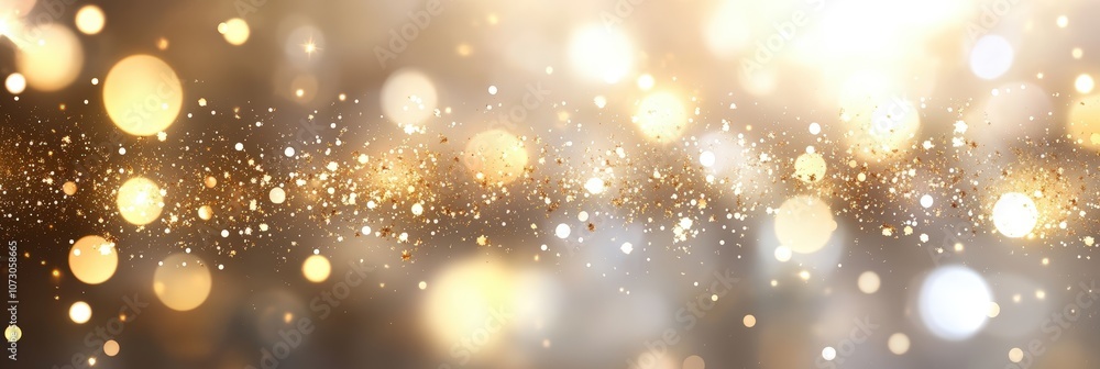 Poster beautiful golden bokeh lights sparkling in a soft blurred background, creating a festive and magical
