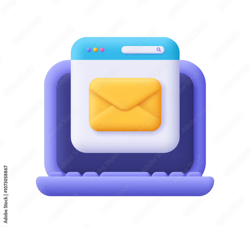 Poster computer laptop with webpage and envelope. new email, mail service, e-mail message, mail notificatio