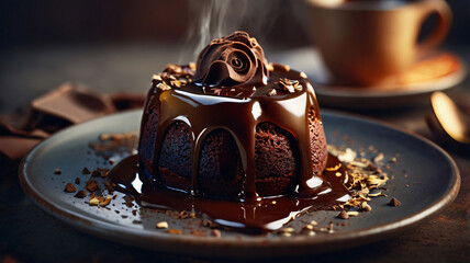 decadent molten chocolate lava cake delight, showcasing a rich and indulgent dessert with a gooey center, perfect for satisfying sweet cravings and enjoying a luxurious treat