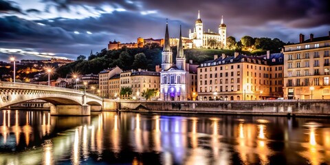 Discovering Lyon, France at Night: A Stunning Low-Light Photography Scene of the City&rsquo;s Iconic Landmarks and Beautiful River Reflections under a Starry Sky