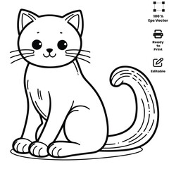 Cute Adorable Cat Coloring pages for kids coloring Book, Hand drawn bold line art, sketch coloring Activity book  vector illustration