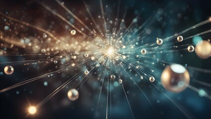 Naklejka premium Abstract depiction of particles and light rays creating a dynamic cosmic effect.