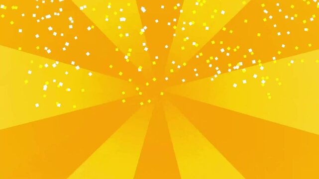 紙吹雪と回転する黄色とオレンジのの放射状の集中線のモーションアニメーション動画背景素材	