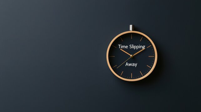 Tick tock day countdown time concept. A minimalist wall clock with a wooden frame and a dark face displaying "Time Staying" and "Today