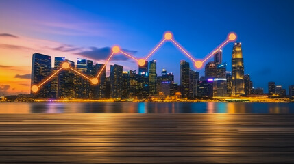 Fototapeta premium Smart digital Innovation city Business skyscrapers in the Financial District with connection network reciprocity over the cityscape. of future smart wireless digital city and social media networking