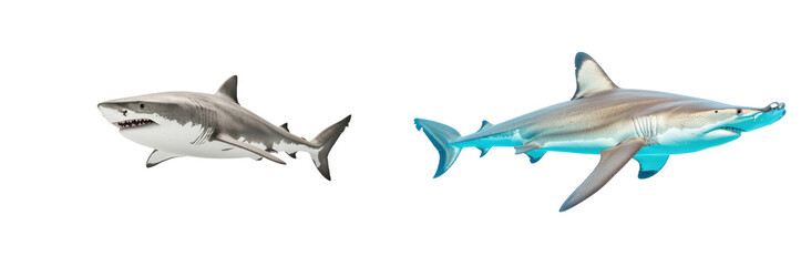 Fototapeta premium Great White Shark and Blacktip Shark Swimming in the Ocean on transparent background