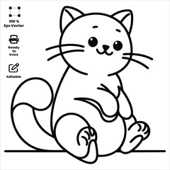 Cute Adorable Cat Coloring pages for kids coloring Book, Hand drawn bold line art, sketch coloring Activity book  vector illustration