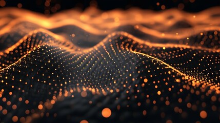 Digital Wave Flow with Particles and Data Points with abstract dots and lines for tech processe , data transfer and encryption, digital archives, sound and graphic presentations, science, education .